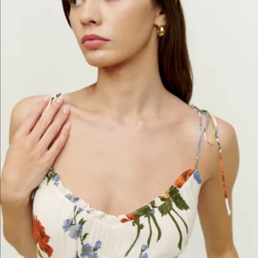 Reformation Floral Mini Dress - Cream, Orange, Green, Blue - Picture 4 of 12